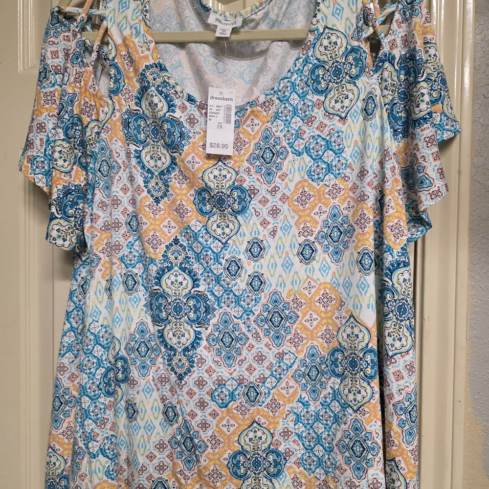 Dress Barn Blue and Yellow Patterned Blouse